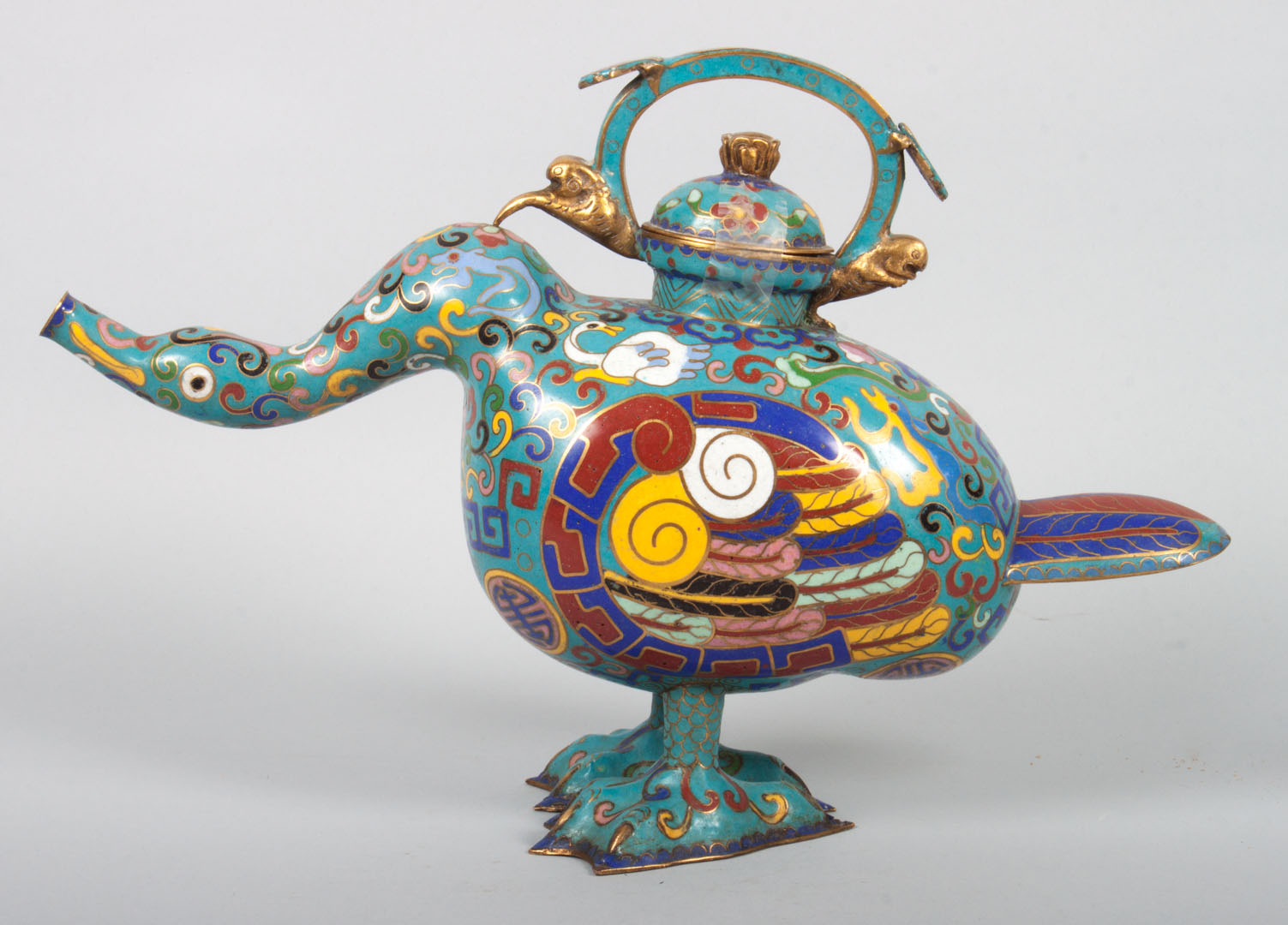 Appraisal: Chinese cloisonne enamel goose-form wine pot th century in H