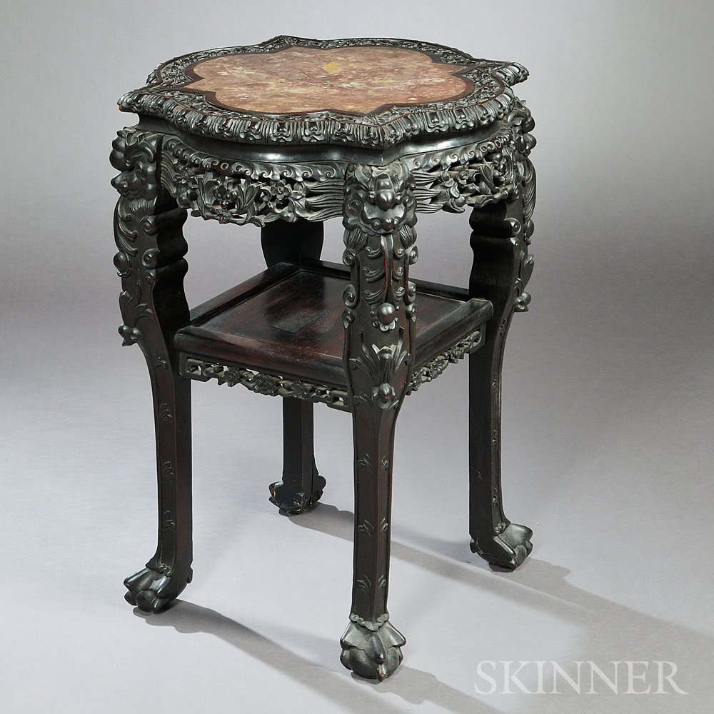 Appraisal: Teak Table China inset with marble ht x in Estimate