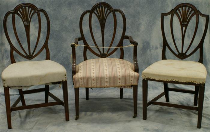 Appraisal: Three assorted Hepplewhite shield back chairs arm and sides all