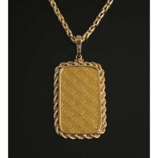 Appraisal: Swiss Gold Bar Pendant Chain Swiss gold bar framed by