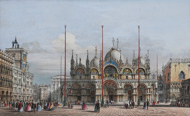 Appraisal: G PIVIDOR lithographer 'Basilique De S Mark' lithograph hand-coloured x