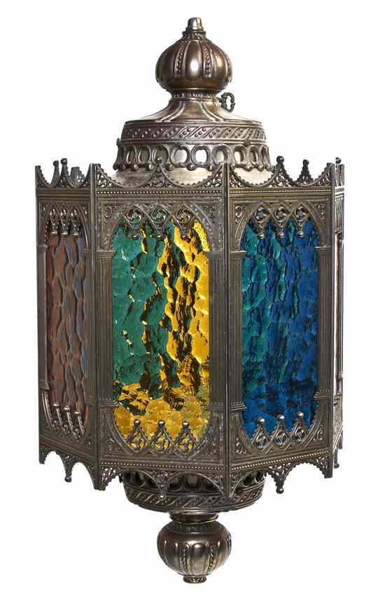 Appraisal: A Gothic Revival Brass and Glass Lantern of octagonal form