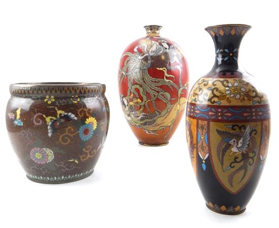 Appraisal: ASIAN Three pieces of th C cloisonn small jardini re