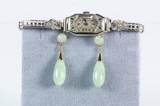 Appraisal: lot of Lady's wristwatch and jadeite drop earrings lot of