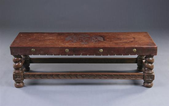 Appraisal: SOUTH AMERICAN LEATHER LOW BENCH th century mahogany and leather