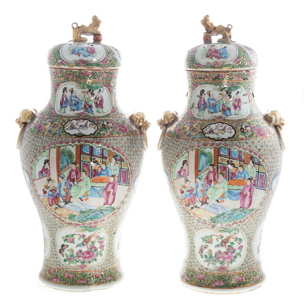 Appraisal: Pair of Chinese Export Rose Medallion Jars circa elaborate turquoise