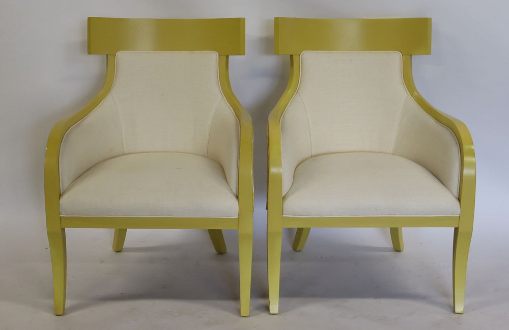 Appraisal: Vintage Pair Of Klismos Style Upholstered Fireside Chairs From the