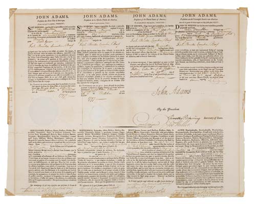 Appraisal: ADAMS JOHN Partly-printed Document Signed as President -language ship's papers