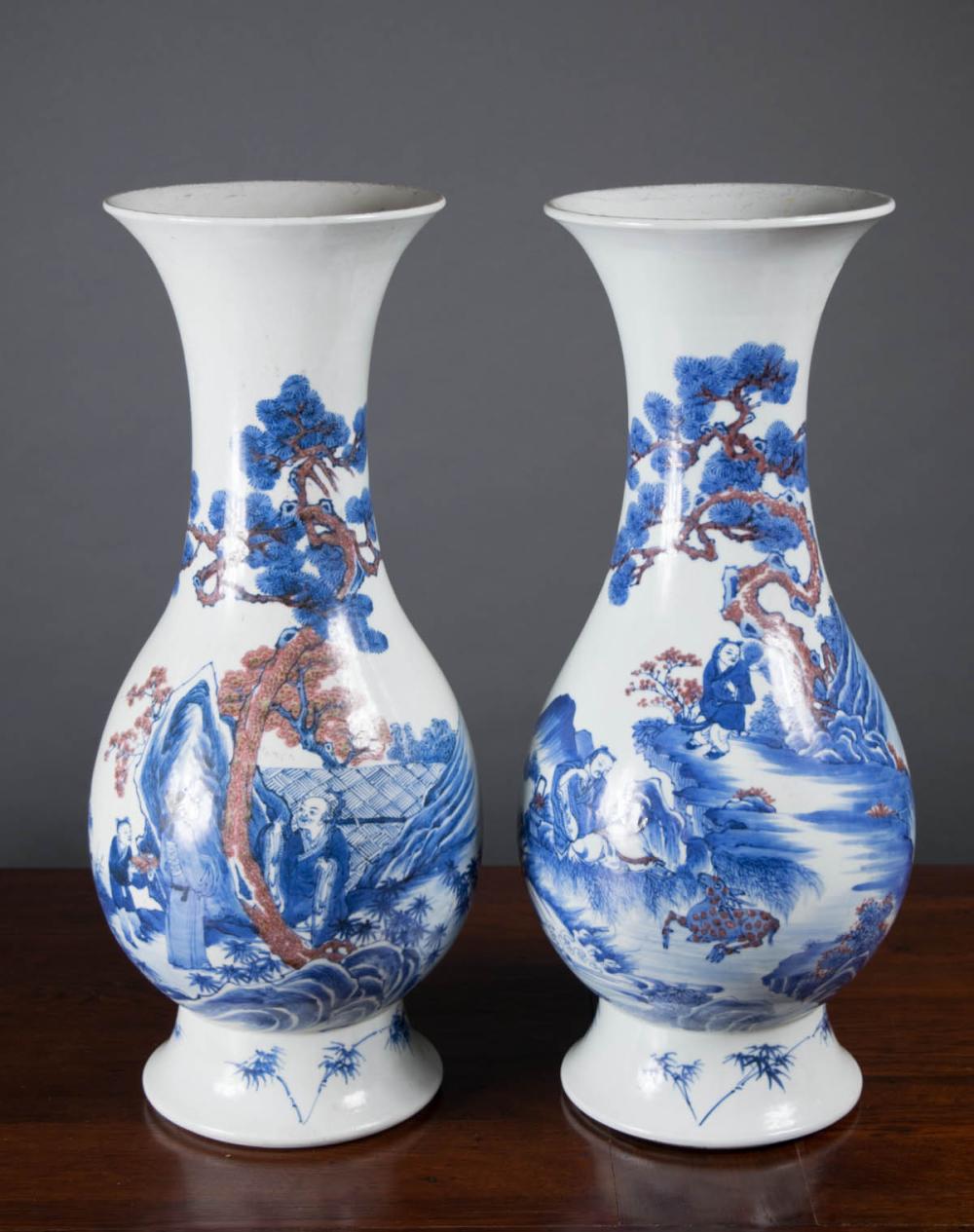 Appraisal: PAIR OF CHINESE BLUE AND COPPER RED PORCELAIN VASES attributed