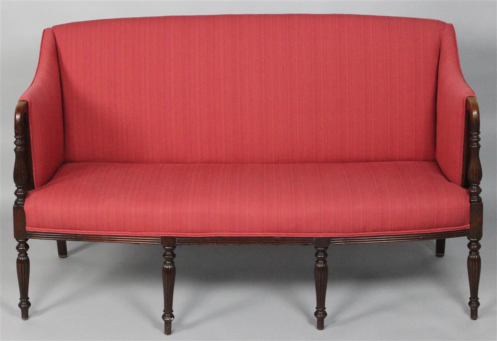 Appraisal: FEDERAL STYLE MAHOGANY SETTEE th Century the arched padded back