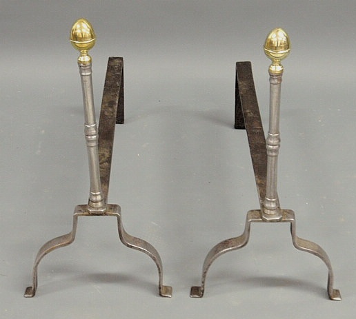 Appraisal: Pair of steel and brass andirons c probably Dutch h