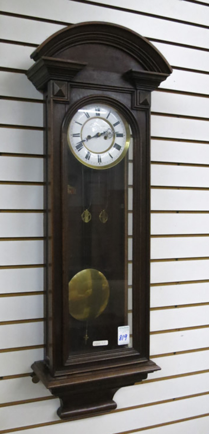 Appraisal: TWO-WEIGHT LONG CASE REGULATOR WALL CLOCK Austrian c having an