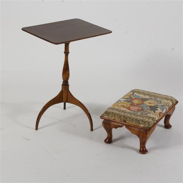 Appraisal: American wood candle stand side table upholstered foot stool H