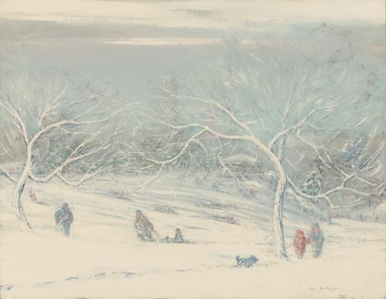 Appraisal: JOHANN BERTHELSEN American - Sledding in Central Park oil on