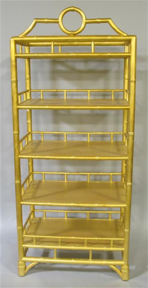 Appraisal: GOLD PAINTED FAUX BAMBOO ETAGERE th century the five shelves