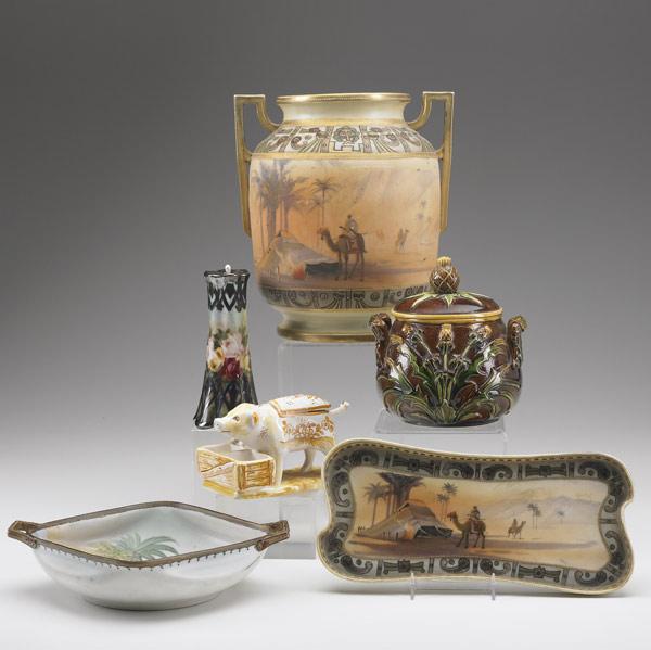 Appraisal: NIPPON GROUPING Four pieces include handled vase dresser tray and