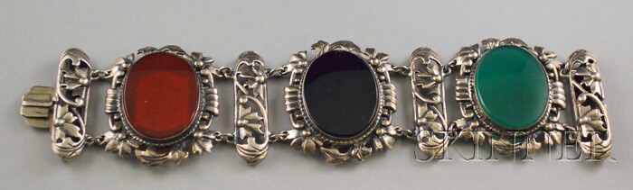 Appraisal: Danecraft Wide Sterling Silver and Hardstone Bracelet with three carnelian