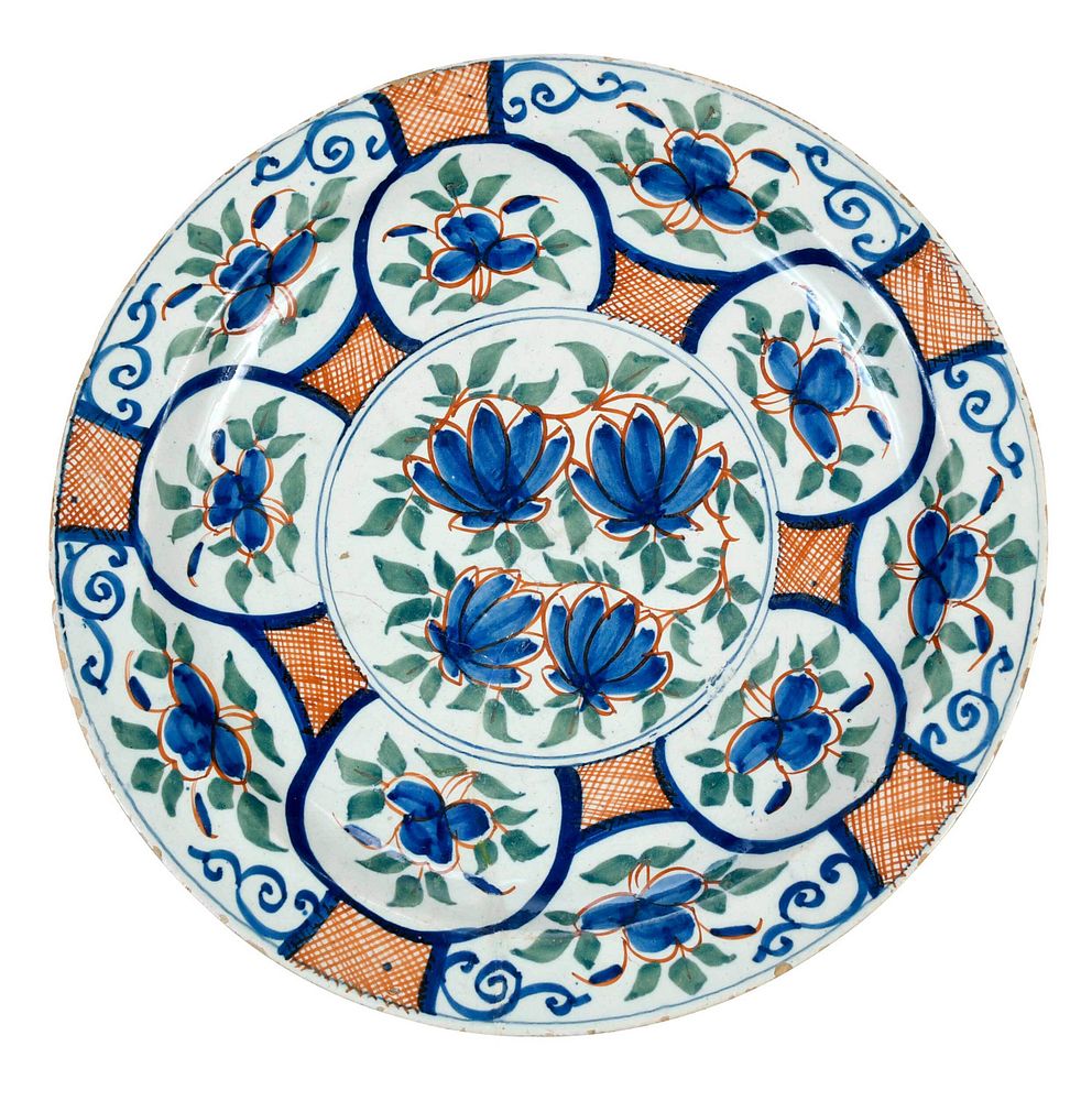 Appraisal: Dutch Delftware Polychrome Charger probably mid th century painted in