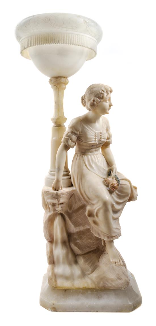 Appraisal: Sale Lot A Carved Alabaster Figural Lamp th century depicting