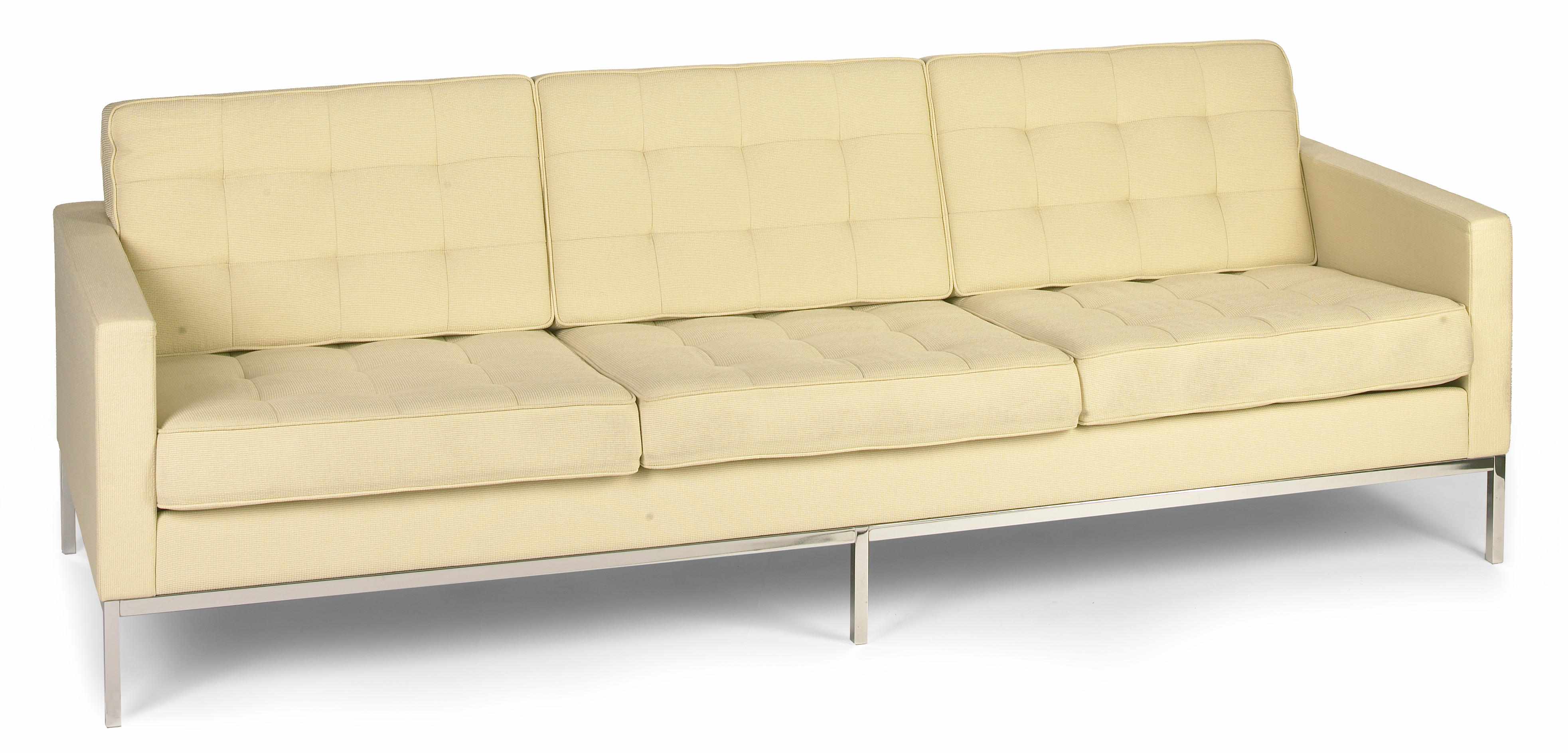 Appraisal: A Florence Knoll steel and cream upholstered sofa designed later