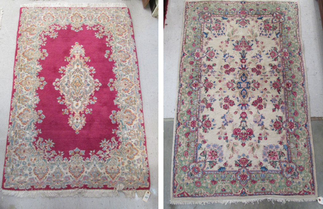 Appraisal: FIVE SEMI-ANTIQUE PERSIAN KERMAN AREA RUGS all hand knotted sizes