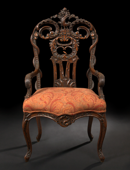 Appraisal: Iberian Exuberantly Carved Oak Armchair ca in the rococo taste