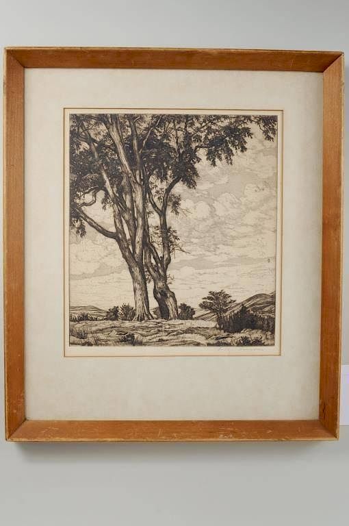 Appraisal: Luigi Lucioni Hill Top Elms Etching Luigi Lucioni American -