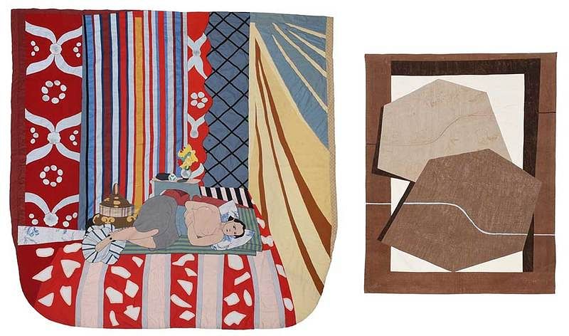 Appraisal: Two Modern Quilted Textiles possibly Asian figural cotton quilt of