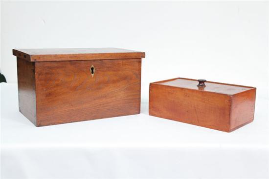 Appraisal: TWO EARLY BOXES Includes a dovetailed walnut document box with