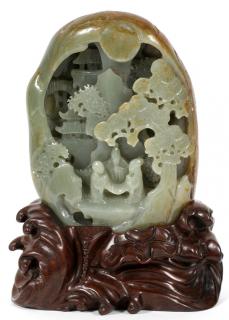 Appraisal: CHINESE CARVED JADE MOUNTAIN VILLAGE CHINESE CARVED JADE MOUNTAIN VILLAGE