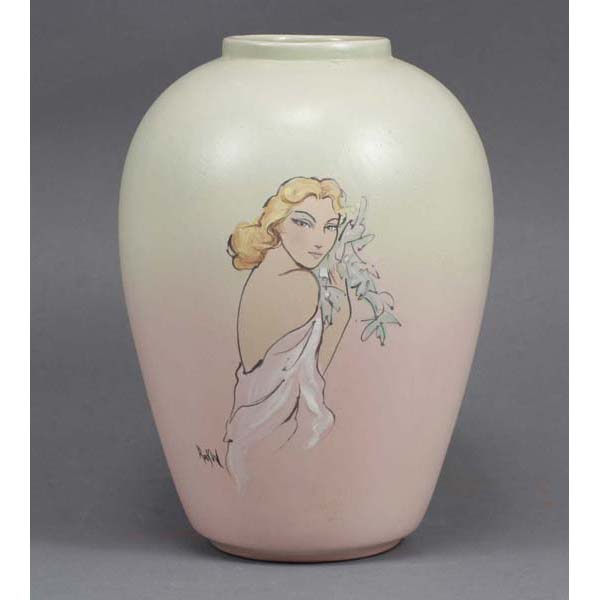 Appraisal: Early Rick Wisecarver Painted Portrait Vase Wihoa's The Rose