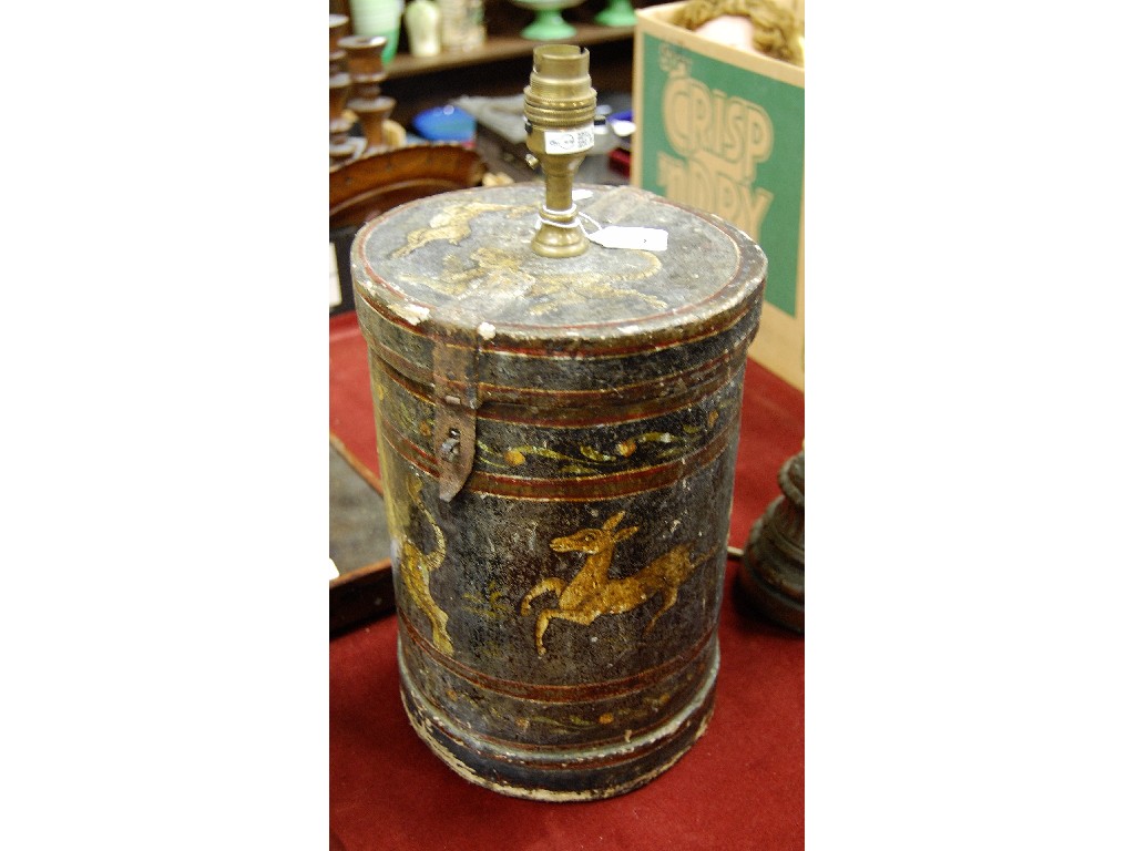 Appraisal: Indian painted cylindrical box and cover converted as a table