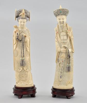 Appraisal: A Pair of Signed Carved Ivory Chinese Emperor and Emperess