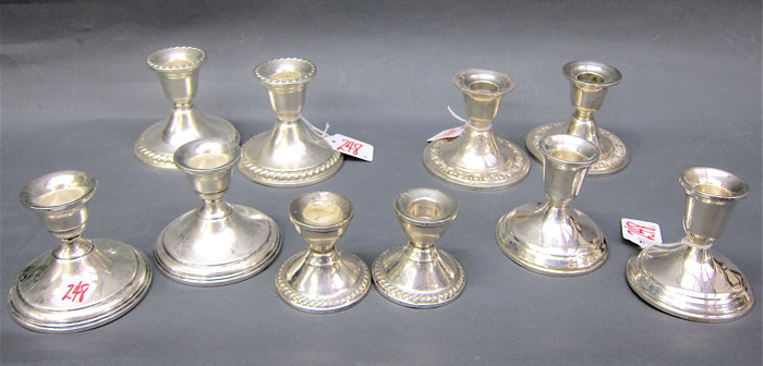 Appraisal: FIVE PAIR AMERICAN STERLING SILVER CANDLESTICKS piece various makers including