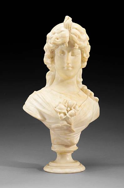 Appraisal: An Italian carved alabaster bust of a young girl late