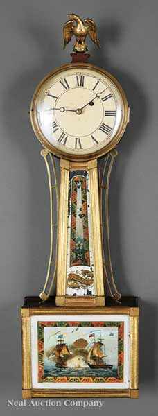 Appraisal: A Federal Mahogany and glomis Eight-Day Banjo Clock c eagle