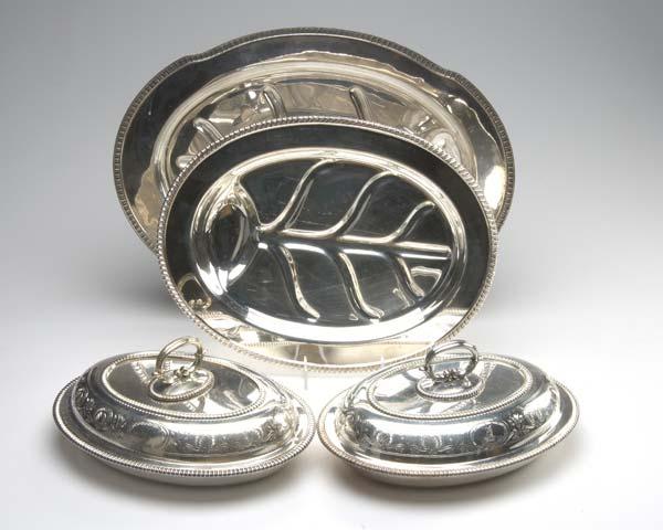 Appraisal: AMERICAN SILVERPLATE Pair of double servers and two footed Well