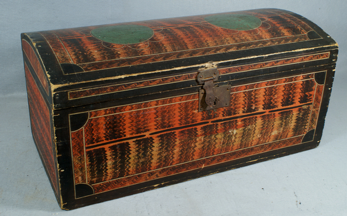 Appraisal: Dome top pine document box with original combed painted decoration