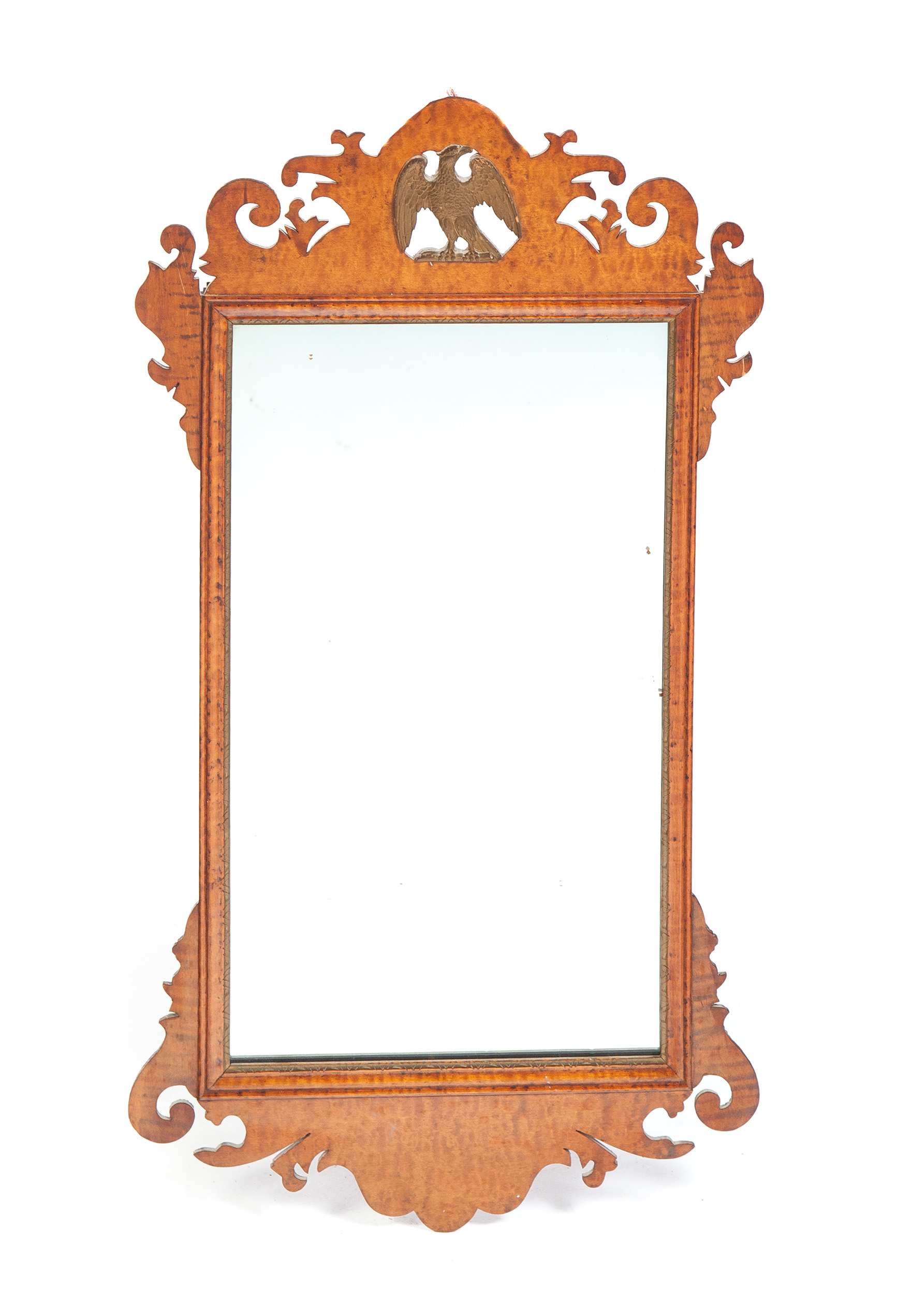 Appraisal: CURLEY MAPLE CHIPPENDALE STYLE MIRROR th century Cut out scroll-work