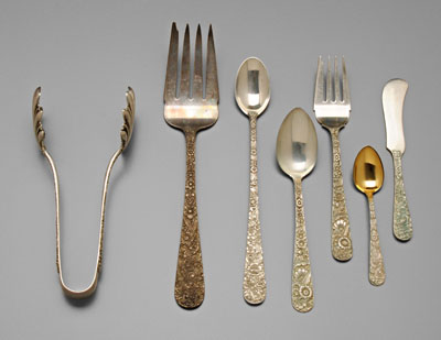 Appraisal: Repousse sterling silver flatware pieces S Kirk Son seven pieces