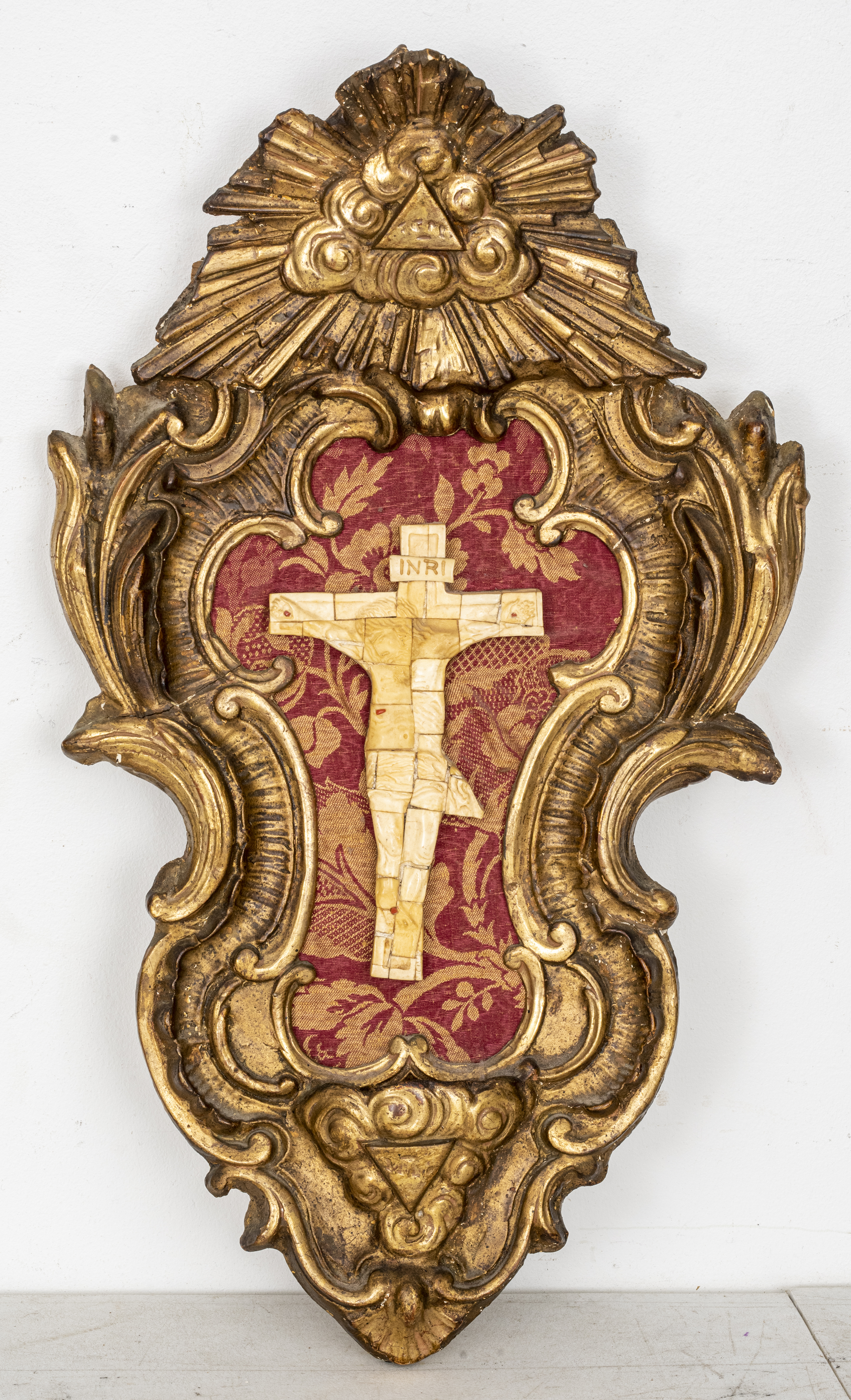 Appraisal: BAROQUE REVIVAL BONE CRUCIFIX IN GILTWOOD FRAME Continental Baroque revival