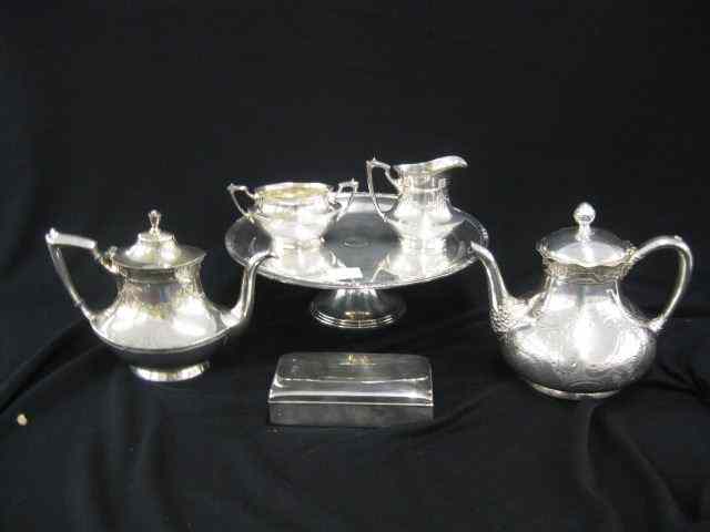 Appraisal: pcs Silverplate includes box cake stand Victorian teapot abd deco