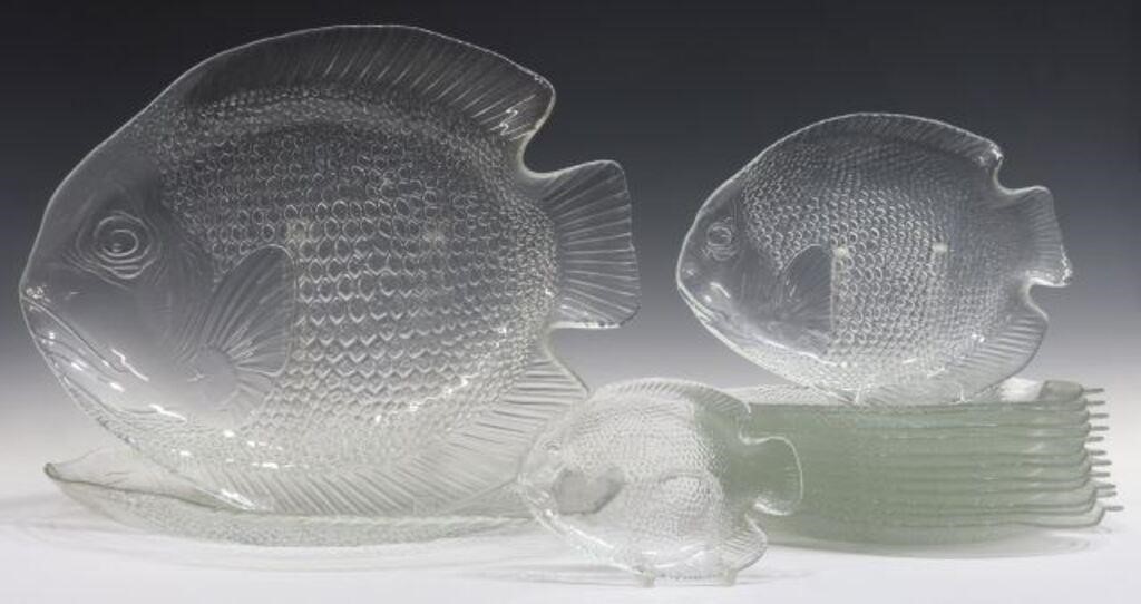 Appraisal: lot of French clear glass fish service each piece in