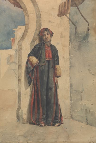 Appraisal: FILIPPO MOLA ITALIAN - x Woman in Orientalist garb Watercolor