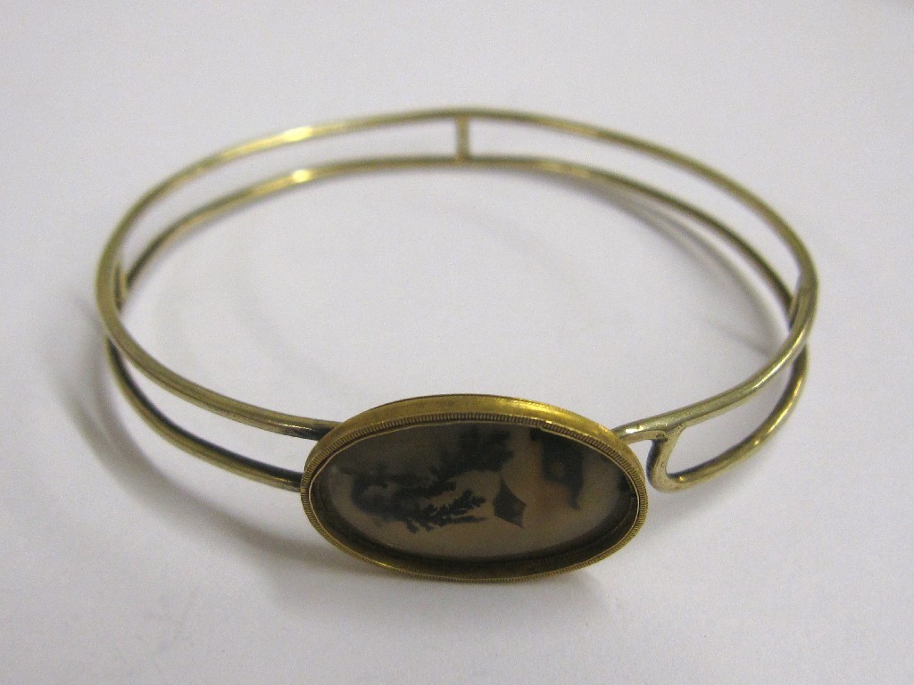 Appraisal: Georgian bangle with moss agate set plaque