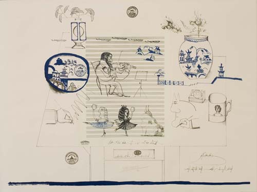 Appraisal: SAUL STEINBERG Music and China Color lithograph and collage x