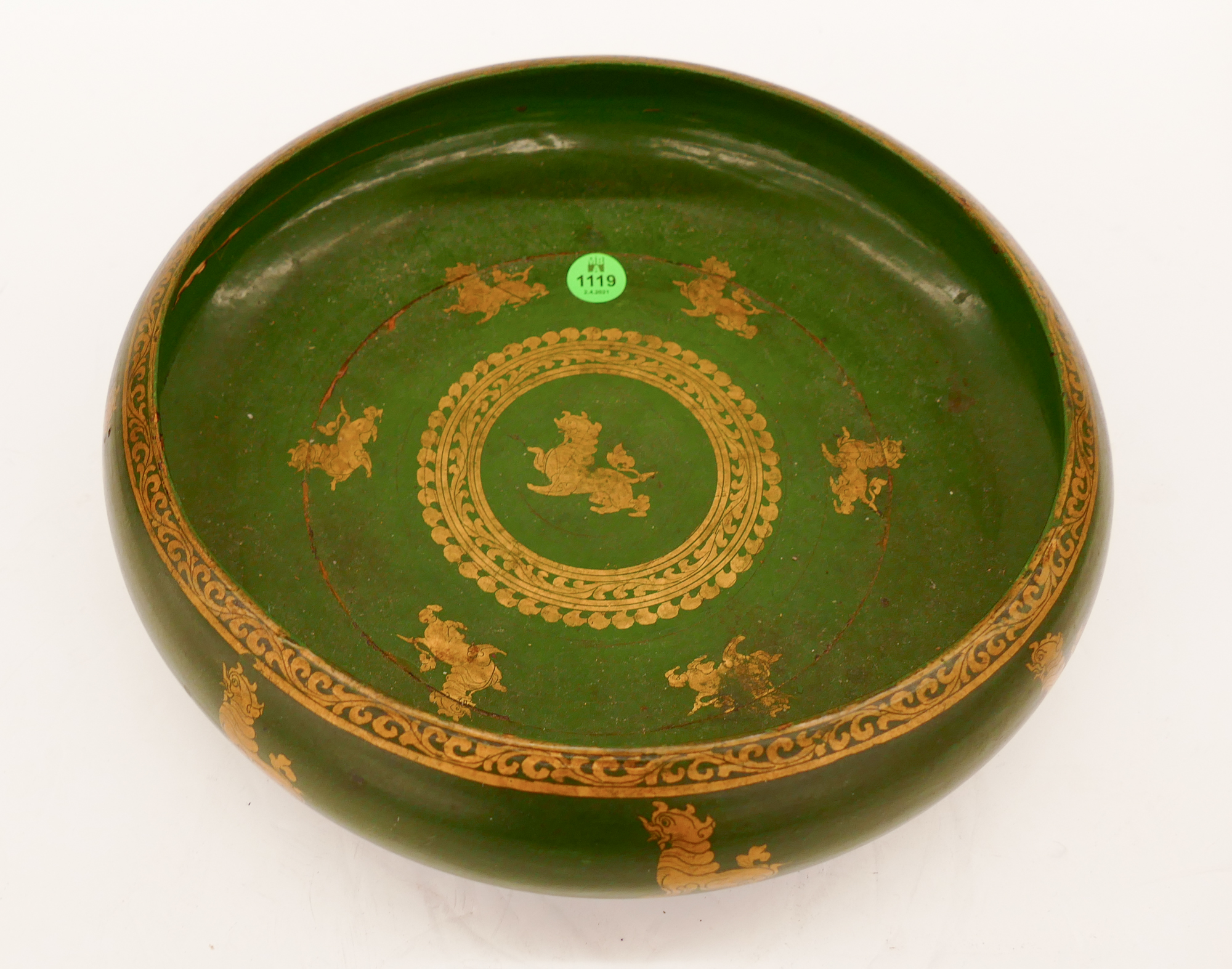 Appraisal: Antique Thai Green Lacquered Bowl- ''