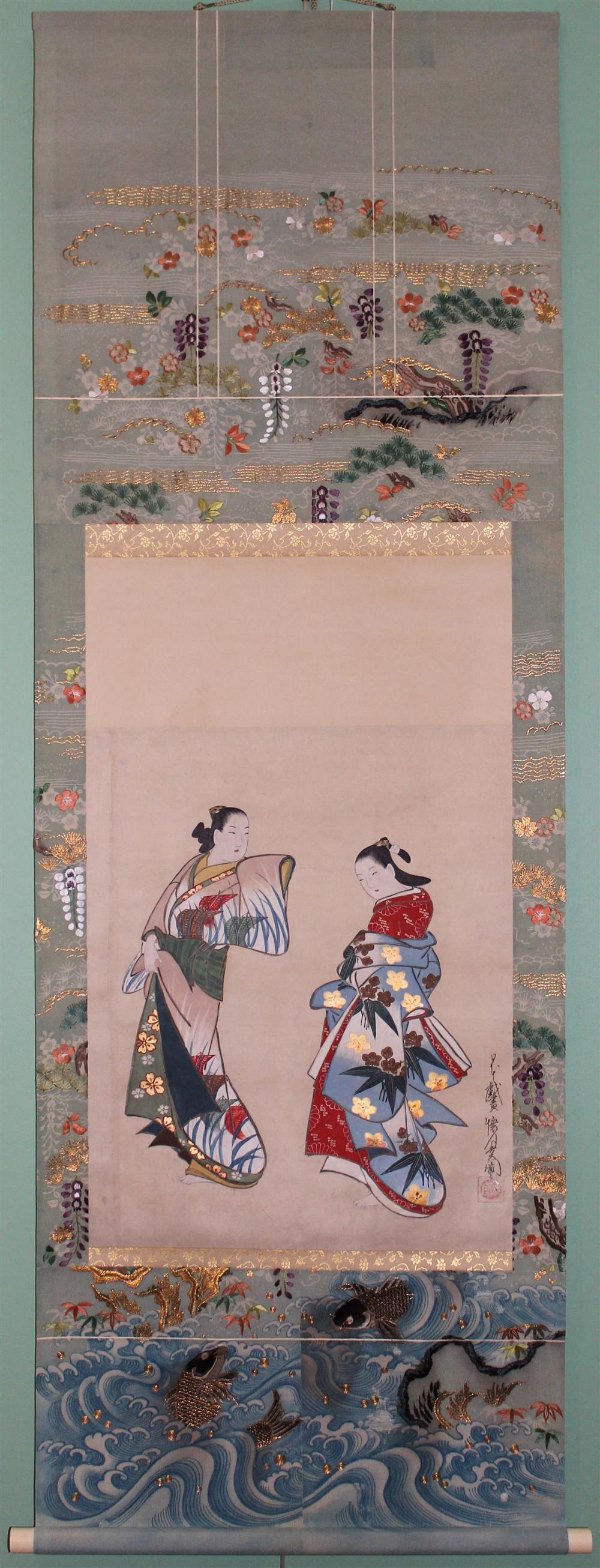 Appraisal: KAIGETSUDO ANDO JAPANESE - TWO STANDING COURTESANS Ink and color