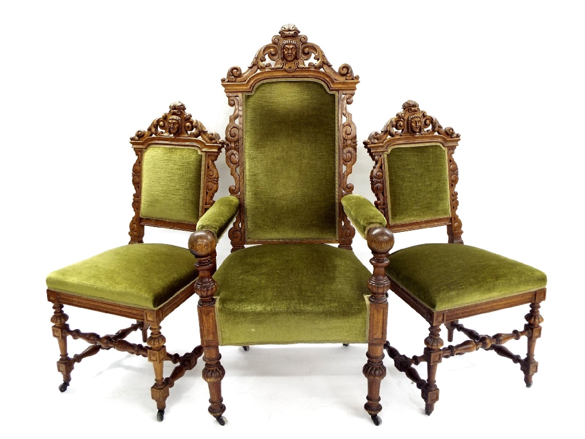 Appraisal: Flemish carved oak three piece salon suite comprising a throne