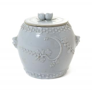 Appraisal: A Blanc-de-Chine Porcelain Covered Jar QING DYNASTY of barrel form